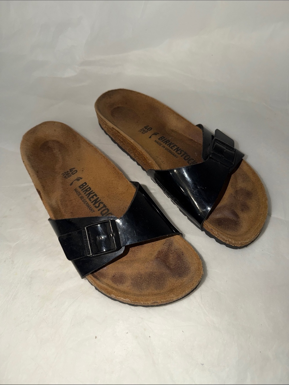 Birkenstock Black Patent Single Strap Slide Sandals Size 40